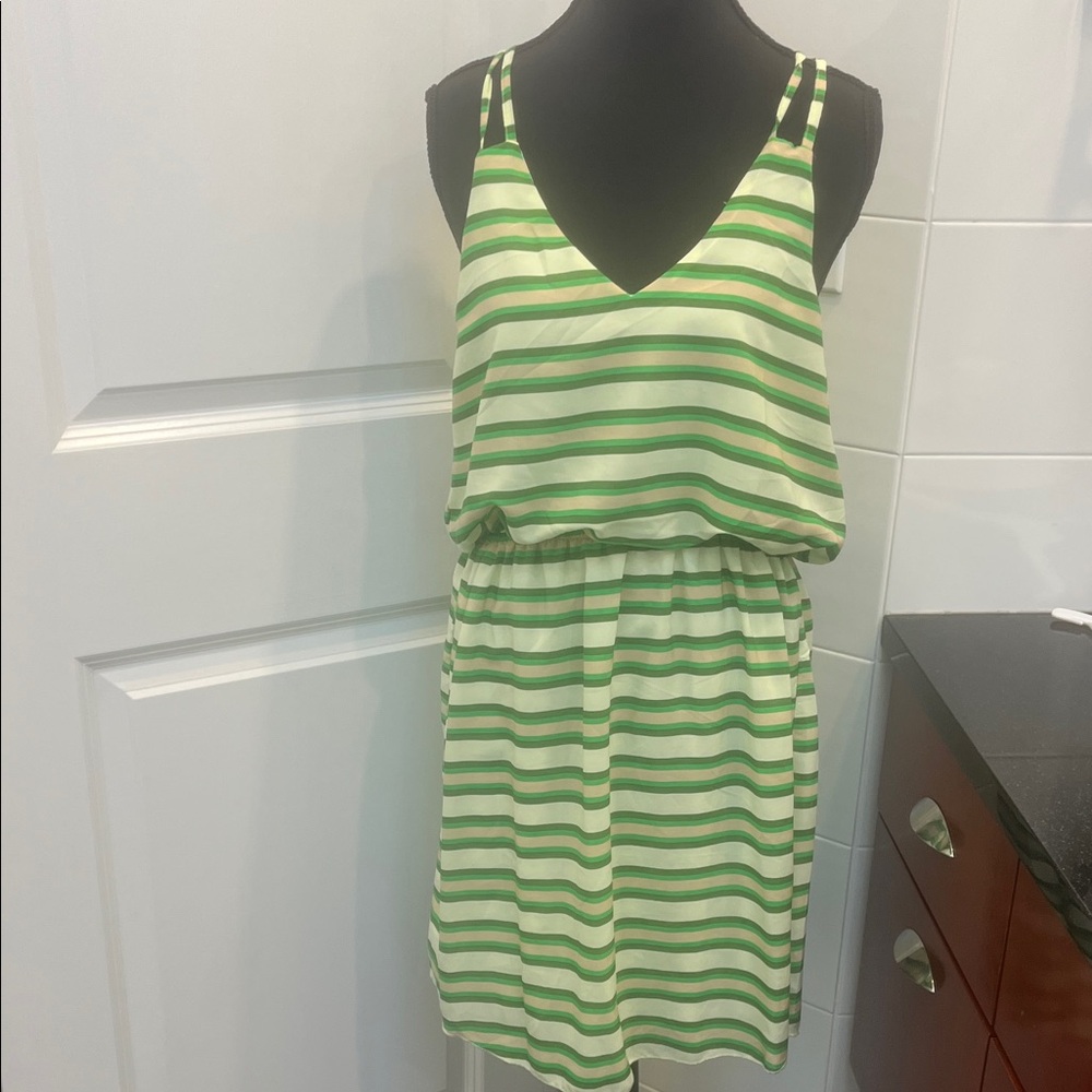 Green and White Striped Sleeveless Dress